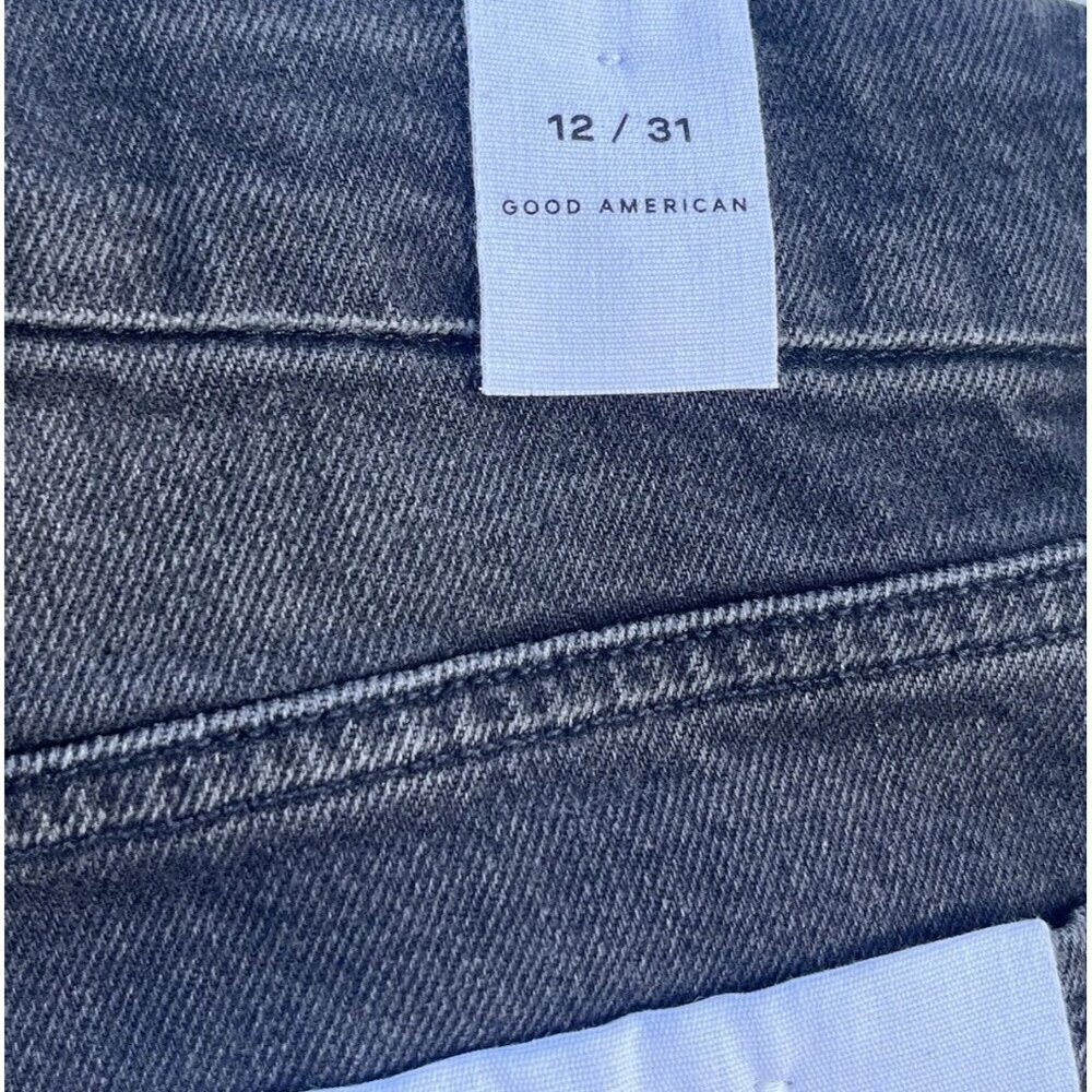 Good American Good Boy Straight Leg Jeans Black Distressed Knee Size 2 - Picture 7 of 16